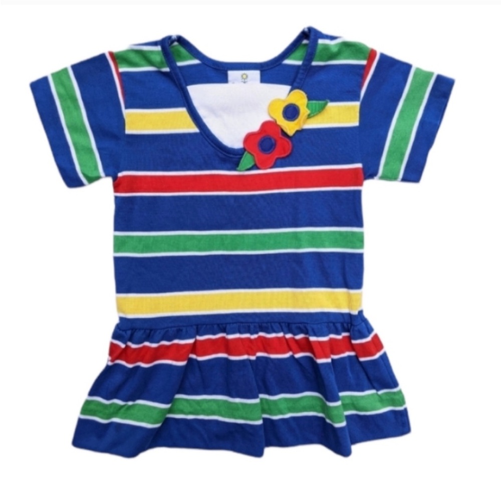 Florence Eiseman Blue and Red Short Sleeve Tee with Striped Pattern